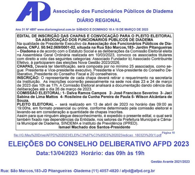 edital de inscrição das chapas