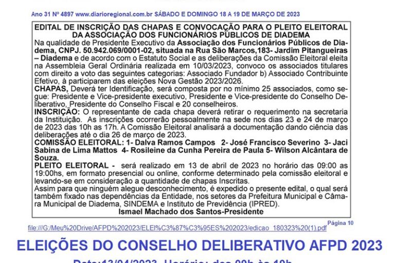 edital de inscrição das chapas